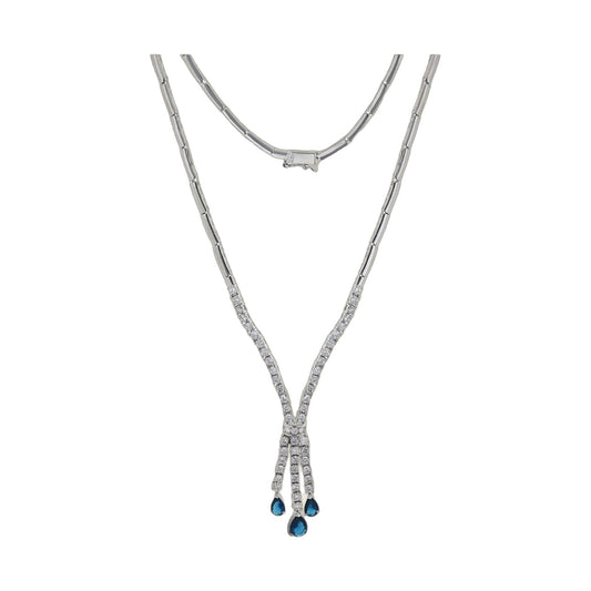 Bridal necklace Lauren G Adams from Collections, diamond-studded multi-strand necklace with blue teardrop pendants on Tampa Home & Garden Store