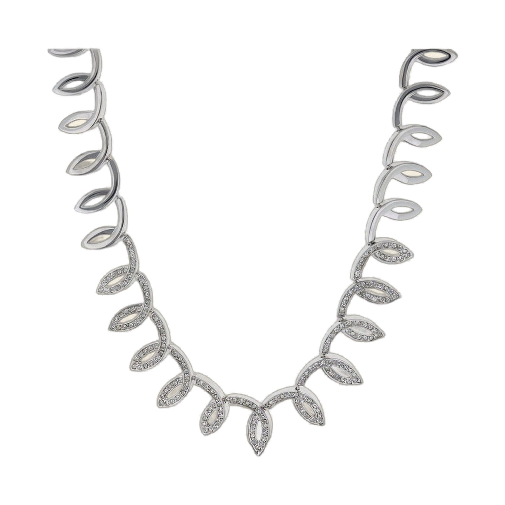 Bridal Necklace by Lauren G Adams, silver-tone leaf-link design with pave crystals on Tampa Home & Garden Store