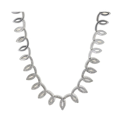 Bridal Necklace by Lauren G Adams, silver-tone leaf-link design with pave crystals on Tampa Home & Garden Store
