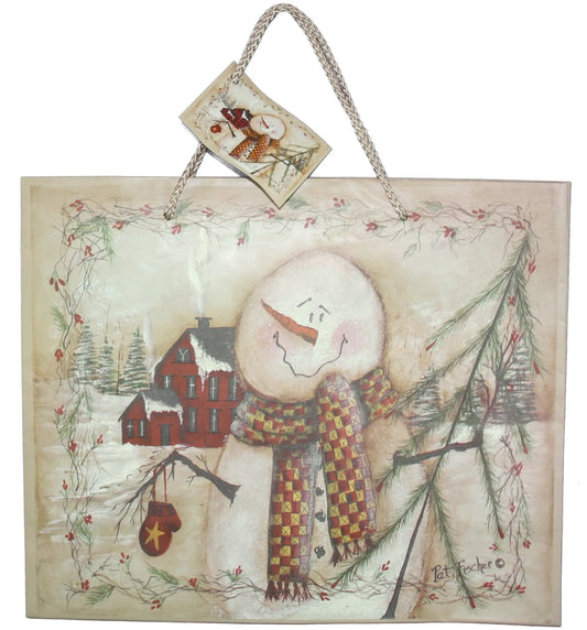 Woodland Snowman Gift Bag featuring Pat Fischer artwork in winter scene gift wrap on Tampa Home & Garden Store