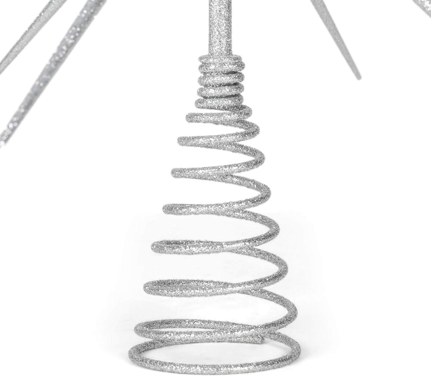 Adorno para árbol de Navidad con punta plateada y resorte - 15 pulgadas
