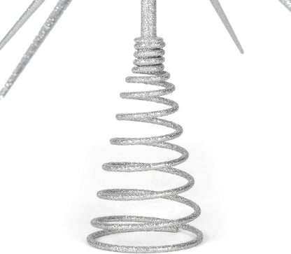 Adorno para árbol de Navidad con punta plateada y resorte - 15 pulgadas