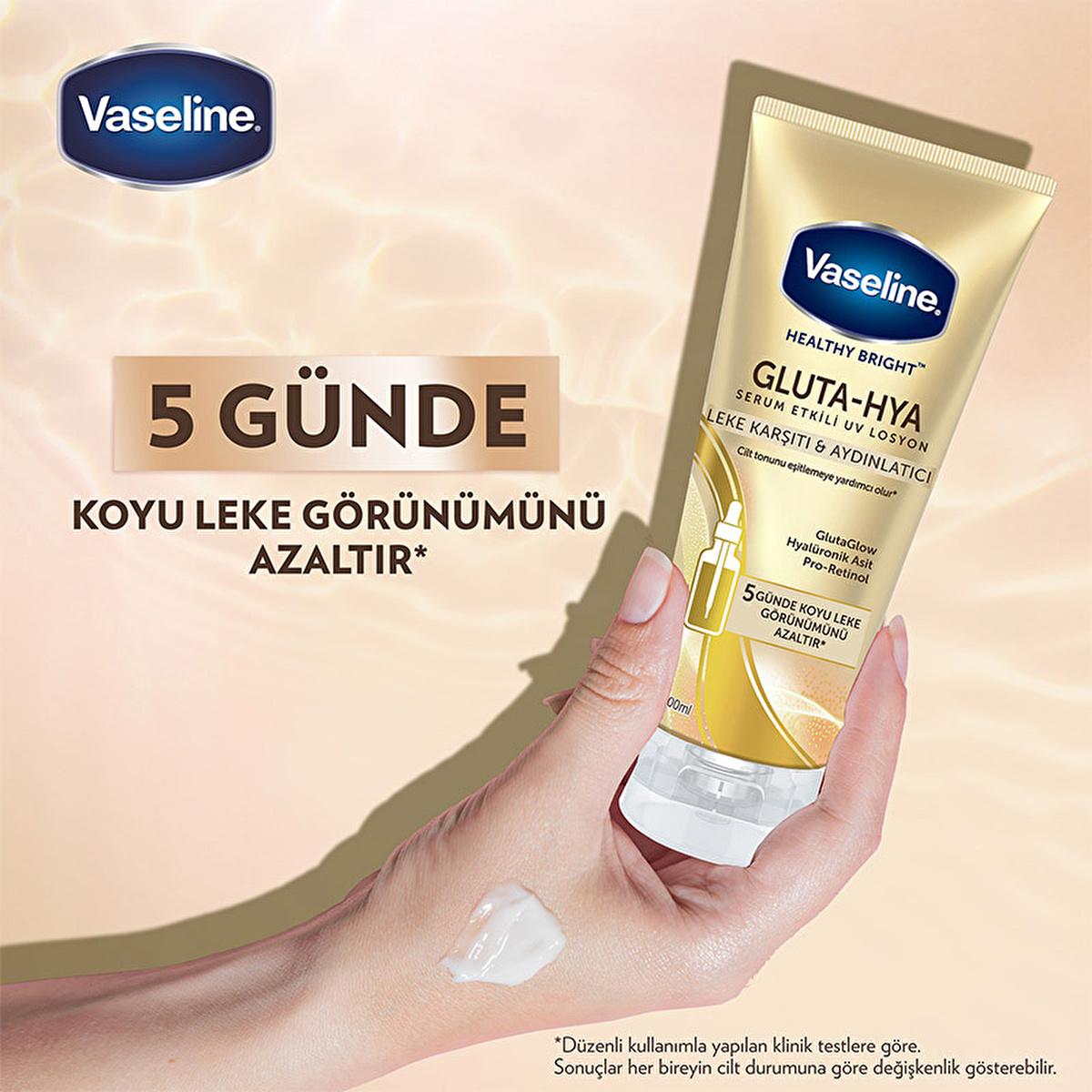 Vaseline Gluta-Hya serum tube in gold packaging with blue Vaseline logo, held in hand on Tampa Home & Garden Store