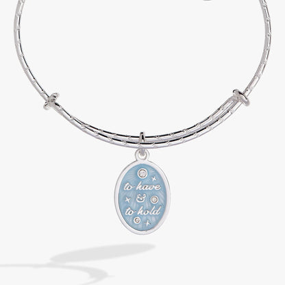 To Have And To Hold bridal bangle by ALEX AND ANI on chain with blue enamel pendant on Tampa Home & Garden Store