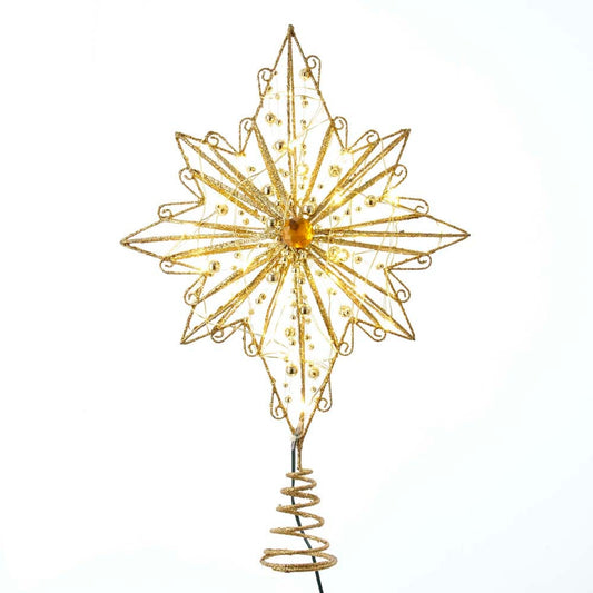 30-Light Warm White Fairy LED Gold Star Treetop - 15 Inch - Tampa Home & Garden Store