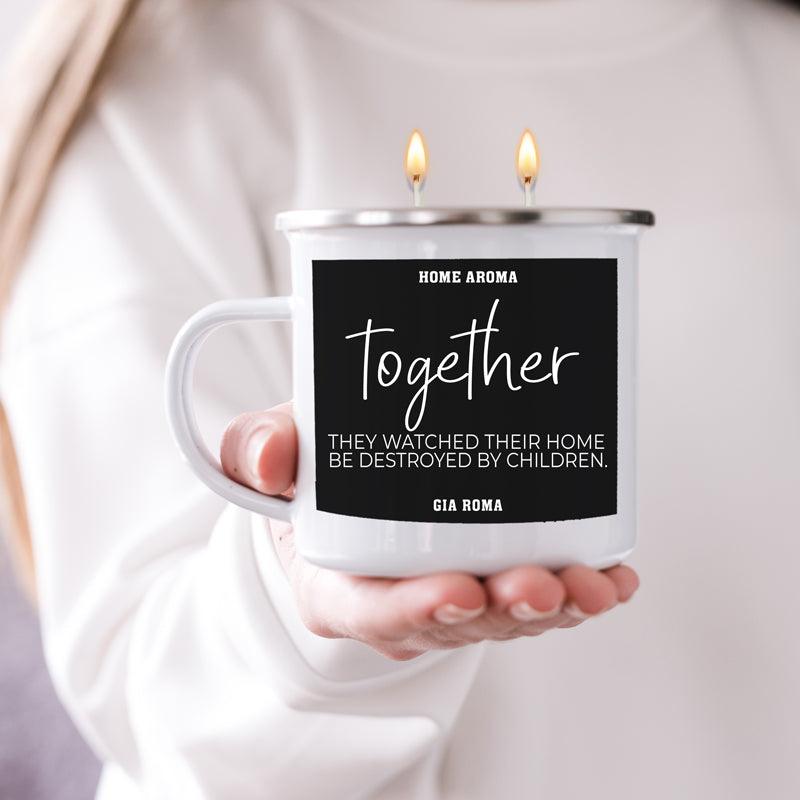 16oz white ceramic candle mug with Gia Roma label two-wick home fragrance candle held in hands on Tampa Home & Garden Store