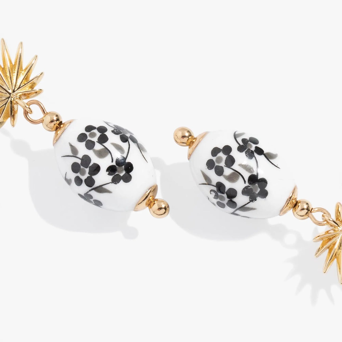 Toile and Palm Drop Earrings by ALEX AND ANI, white porcelain beads with black brushwork on Tampa Home & Garden Store