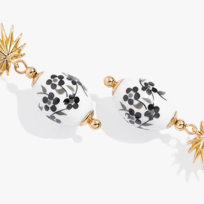 Toile and Palm Drop Earrings by ALEX AND ANI, white porcelain beads with black brushwork on Tampa Home & Garden Store