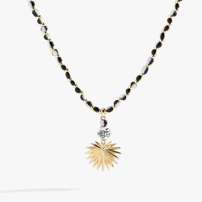 Toile Beaded Palm Pendant Necklace by ALEX AND ANI with gold-tone and black-white beads on Tampa Home & Garden Store