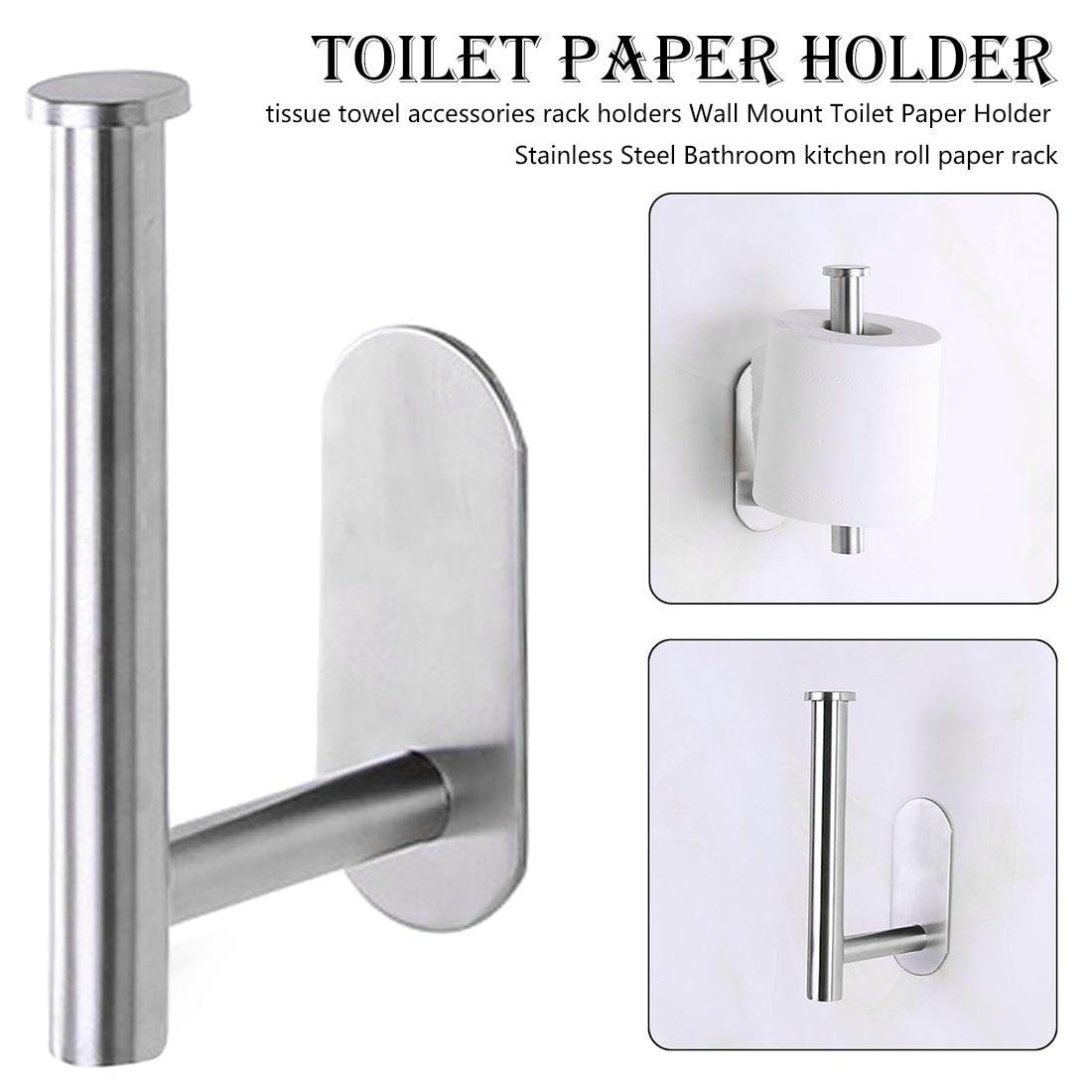 Stevvex stainless steel toilet paper holder wall mount with adhesive, vertical bar and backplate on Tampa Home & Garden Store