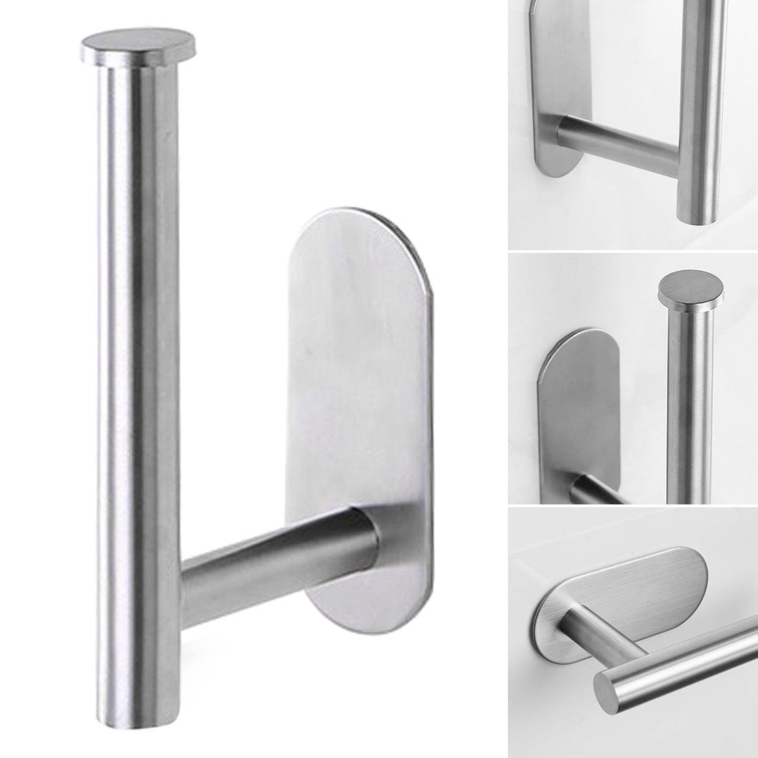 Stainless steel wall-mounted toilet paper holder by Stevvex, adhesive no-drill install on Tampa Home & Garden Store