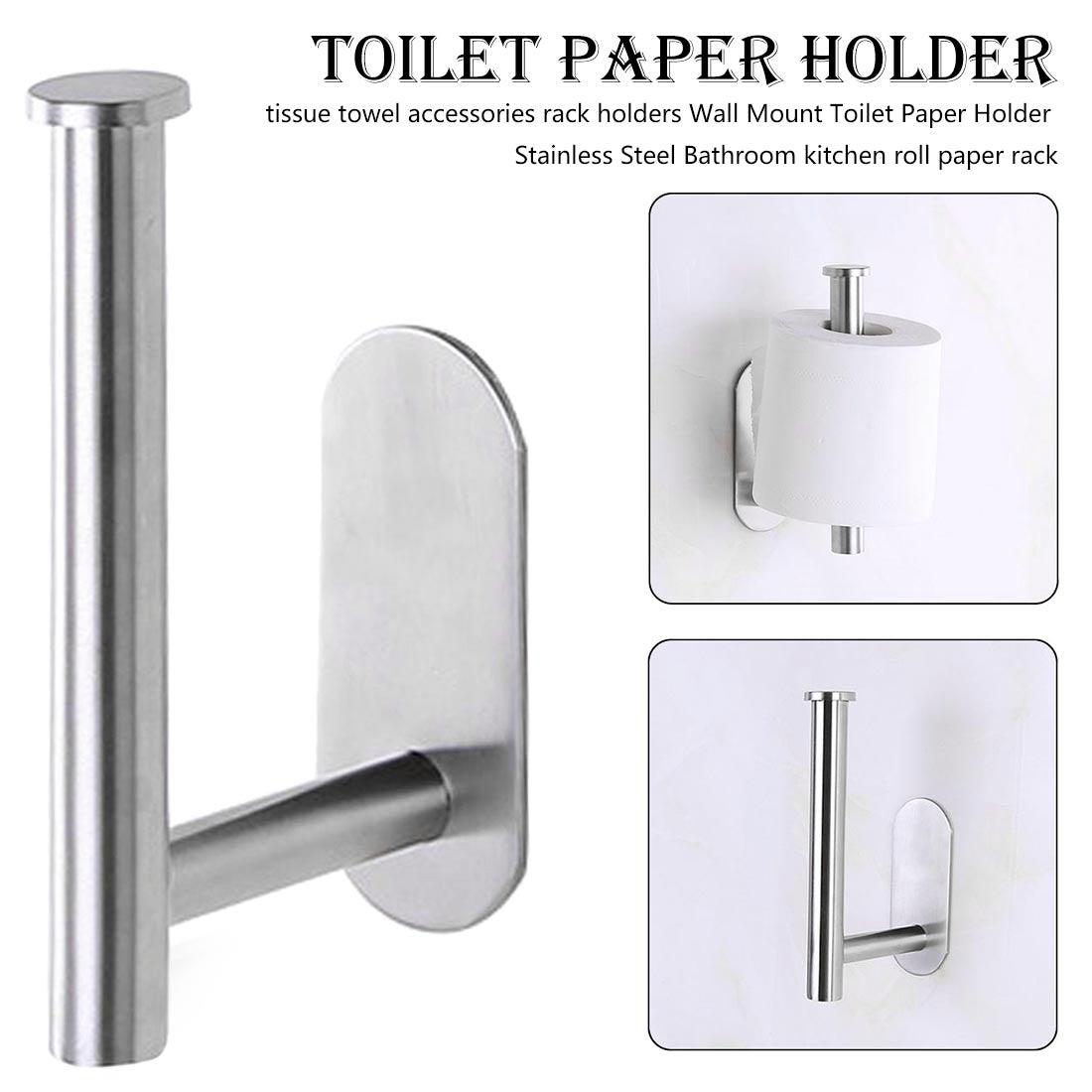 Stainless steel Stevvex wall-mounted toilet paper holder with adhesive, three-view display on Tampa Home & Garden Store