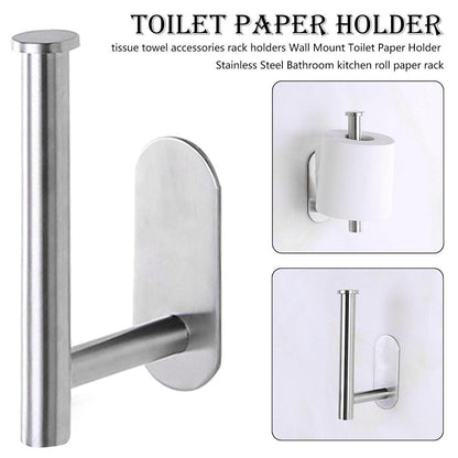 Stainless steel Stevvex wall-mounted toilet paper holder with adhesive, three-view display on Tampa Home & Garden Store