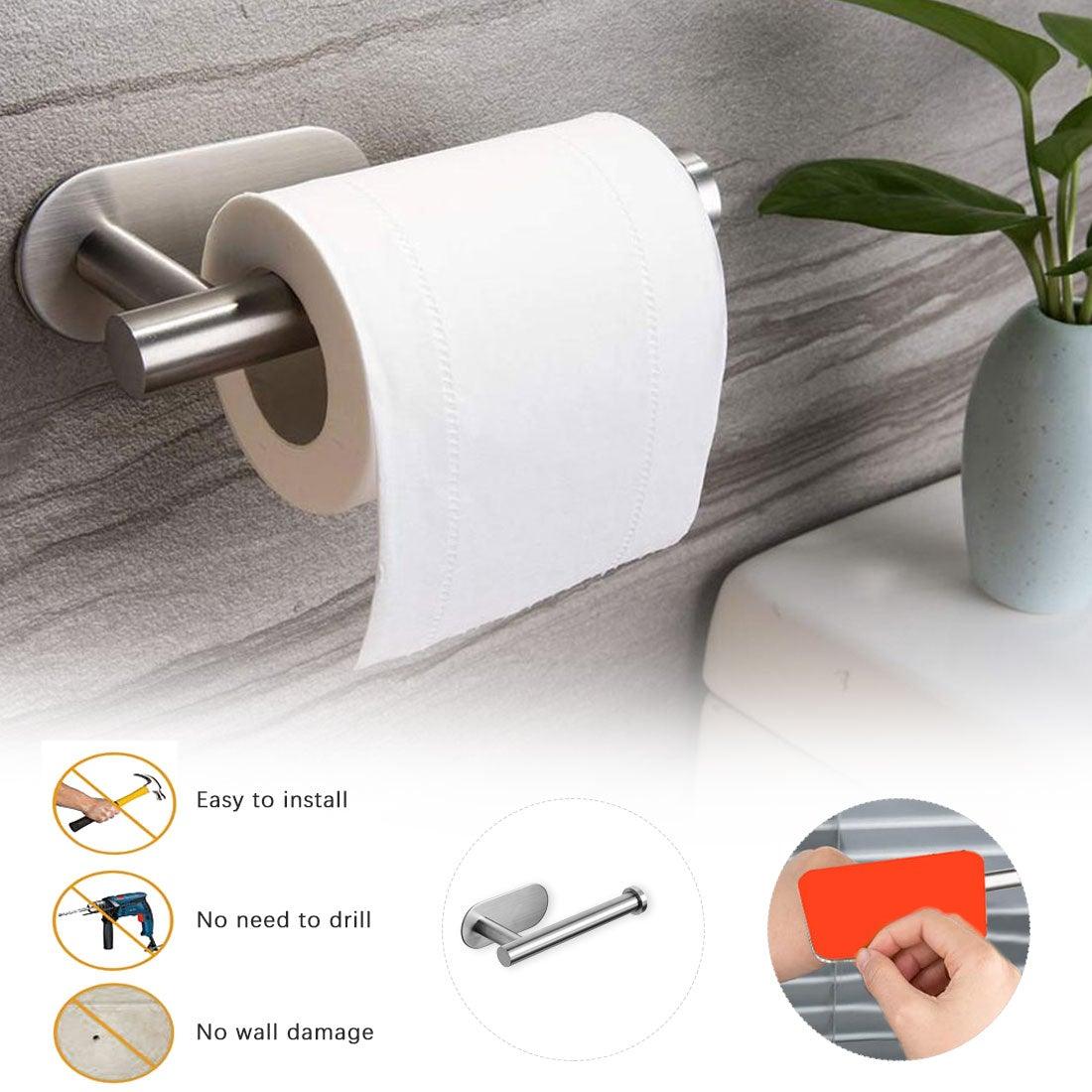 Toilet paper holder stainless steel wall-mounted adhesive no-drill mount Stevvex tissue rack on Tampa Home & Garden Store
