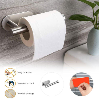 Toilet paper holder stainless steel wall-mounted adhesive no-drill mount Stevvex tissue rack on Tampa Home & Garden Store