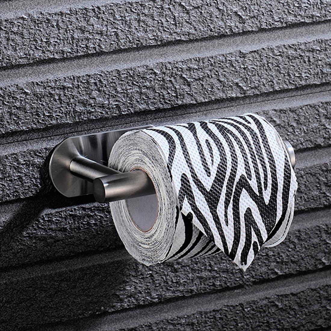Toilet paper holder stainless steel, wall-mounted with adhesive, zebra-pattern tissue roll on Tampa Home & Garden Store