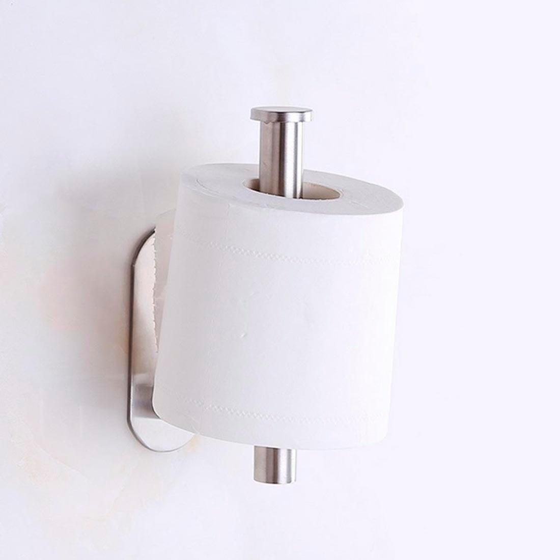 Toilet paper holder stainless steel wall mount with adhesive, white tissue roll on Tampa Home & Garden Store