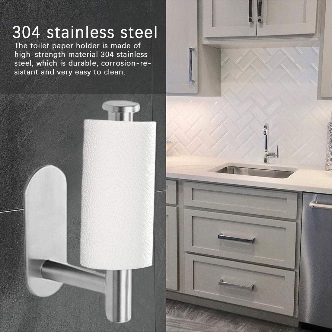 Toilet paper holder Stevvex, 304 stainless steel, wall-mounted adhesive no-drill design on Tampa Home & Garden Store