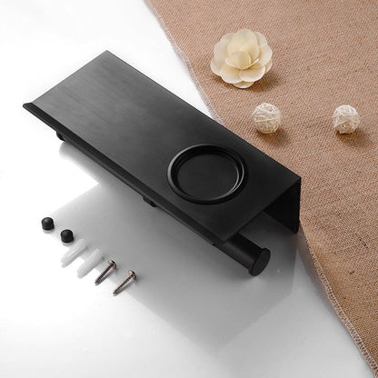 Toilet paper holder Stevvex, black aluminum with shelf, wall mount, storage screws included on Tampa Home & Garden Store