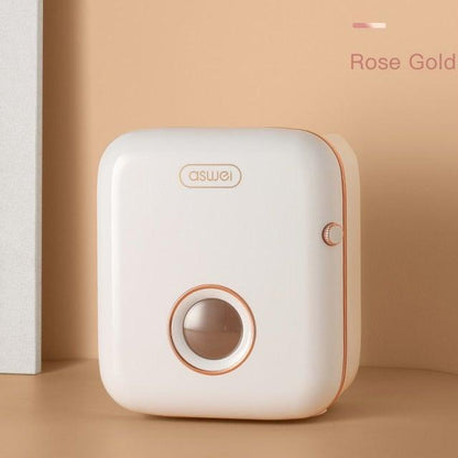 Toilet paper holder Aswei wall mounted white with rose gold trim and round window on Tampa Home & Garden Store