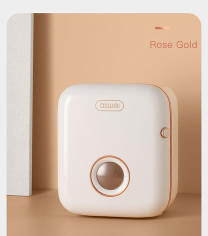 Toilet paper holder wall mount Aswei white rose-gold dispenser with round window on Tampa Home & Garden Store