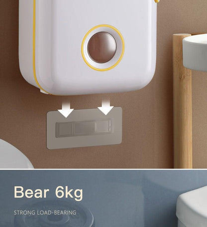 Toilet paper holder Stevvex white wall-mounted tissue dispenser with yellow ring on Tampa Home & Garden Store