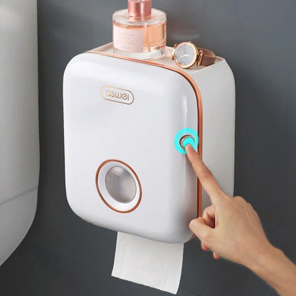 Toilet paper holder Stevvex white wall-mount with rose-gold trim on Tampa Home & Garden Store