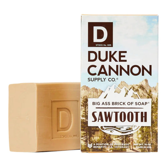 Big Ass Brick of Soap Duke Cannon Sawtooth Alpine Air Cedarwood bar packaged in tan box on Tampa Home & Garden Store