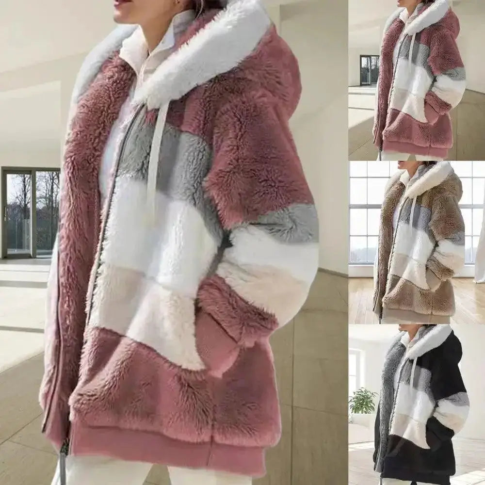 Plus Size Hooded Fluffy Coat Women Winter Jacket