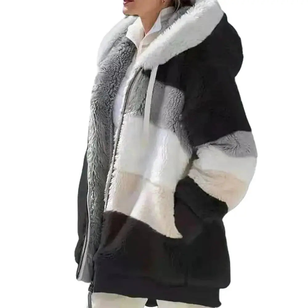 Plus Size Hooded Fluffy Coat Women Winter Jacket