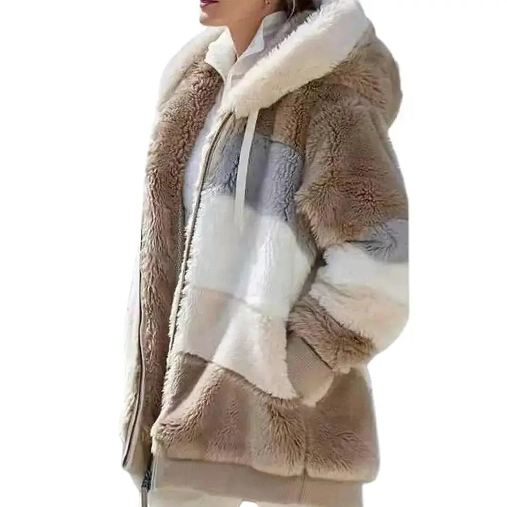 Plus Size Hooded Fluffy Coat Women Winter Jacket