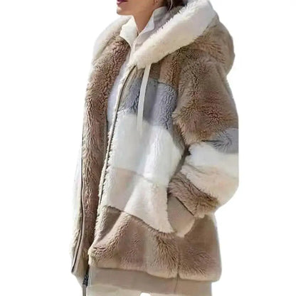 Plus Size Hooded Fluffy Coat Women Winter Jacket
