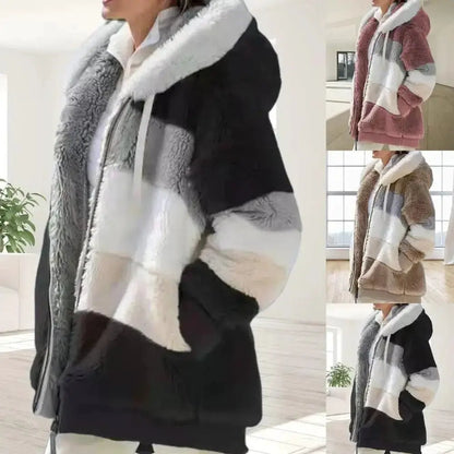 Plus Size Hooded Fluffy Coat Women Winter Jacket