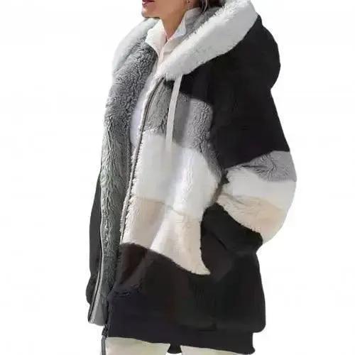 Plus Size Color-Block Hooded Parka by Stevvex with fluffy faux fur trim zip front on Tampa Home & Garden Store