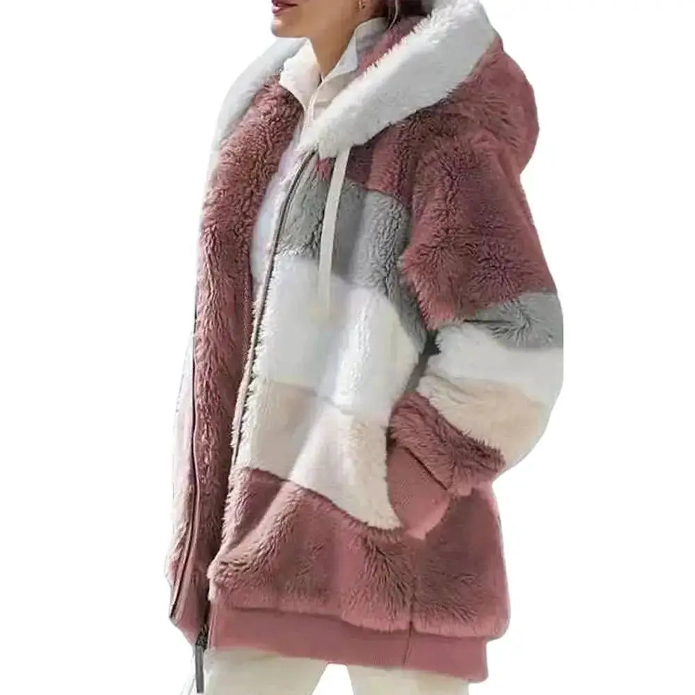 Plus Size Hooded Fluffy Coat Women Winter Jacket
