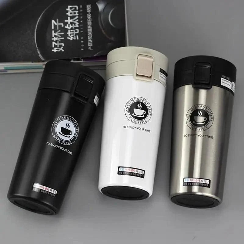 Travel mug Stevvex stainless steel tumbler 3-pack in black white silver with push lid on Tampa Home & Garden Store