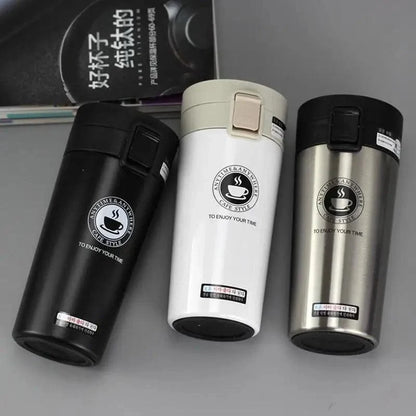 Travel mug Stevvex stainless steel tumbler 3-pack in black white silver with push lid on Tampa Home & Garden Store