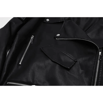 PU Faux Leather Jacket Women black bomber with silver zippers and flap pockets Stevvex on Tampa Home & Garden Store