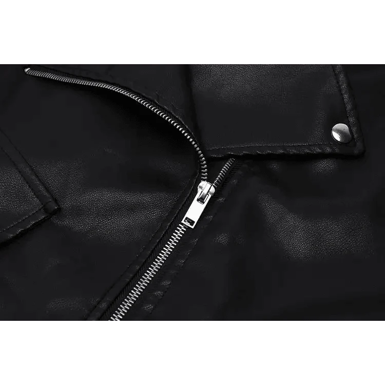 PU faux leather bomber jacket black with metal front zipper close-up on Tampa Home & Garden Store
