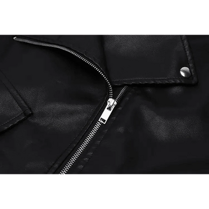 PU faux leather bomber jacket black with metal front zipper close-up on Tampa Home & Garden Store
