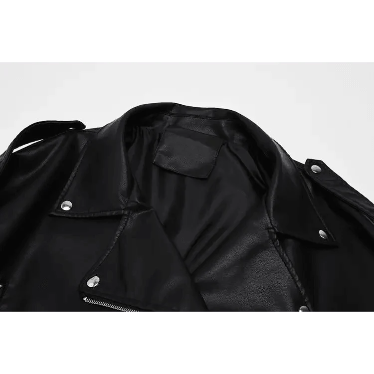 PU faux leather women's biker jacket in black with silver snaps and zippers on Tampa Home & Garden Store