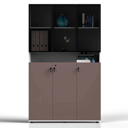 Thurby Cabinet with Glass Panel Shelves, black upper display and taupe cabinets by Arc Grove on Tampa Home & Garden Store