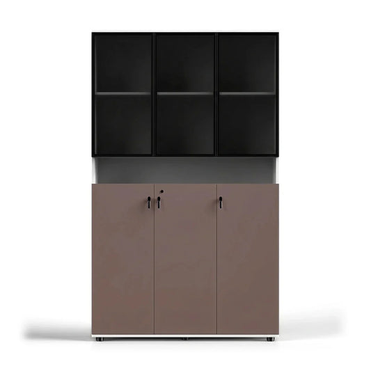 Thurby Office Cabinet with Glass Panel Display Shelves Arc Grove two-tone black/taupe cabinet on Tampa Home & Garden Store