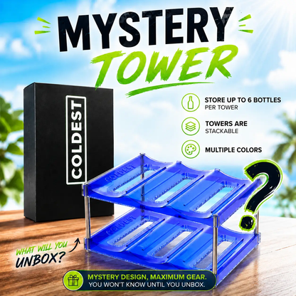 Coldest Towers Bottle Organizer with blue stackable trays; holds up to 6 bottles per tower on Tampa Home & Garden Store