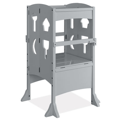 Folding Wooden Step Stool with Lockable Safety Rail for Toddler 3+
