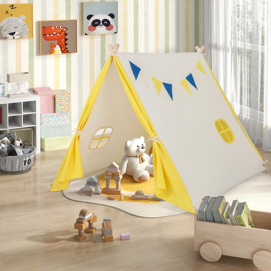 Kids Play Tent with Solid Wood Frame Holiday Birthday Gift & Toy for Boys & Girls-Yellow - Tampa Home & Garden Store