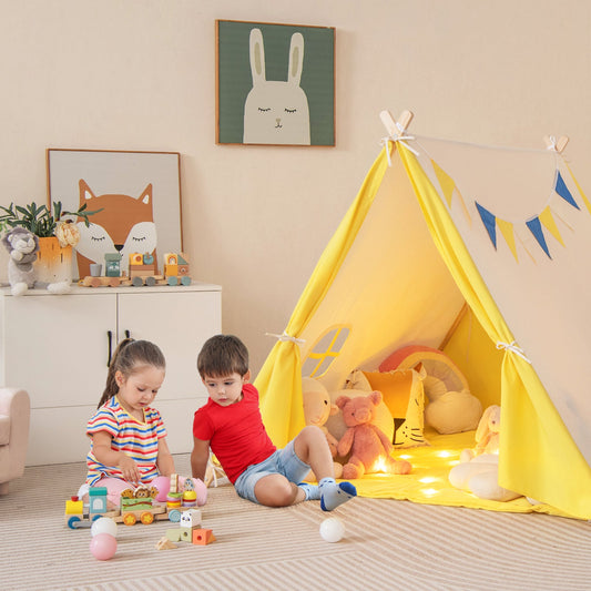 Kids Play Tent with Solid Wood Frame Holiday Birthday Gift & Toy for Boys & Girls-Yellow - Tampa Home & Garden Store
