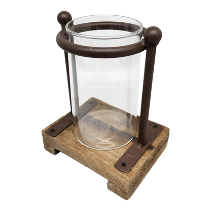 Rustic Industrial Wood - Metal - Glass Vase - 6 Inch