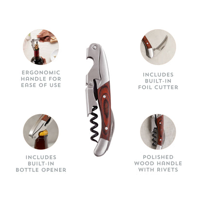 Stainless Steel and Wood Double Hinge Corkscrew