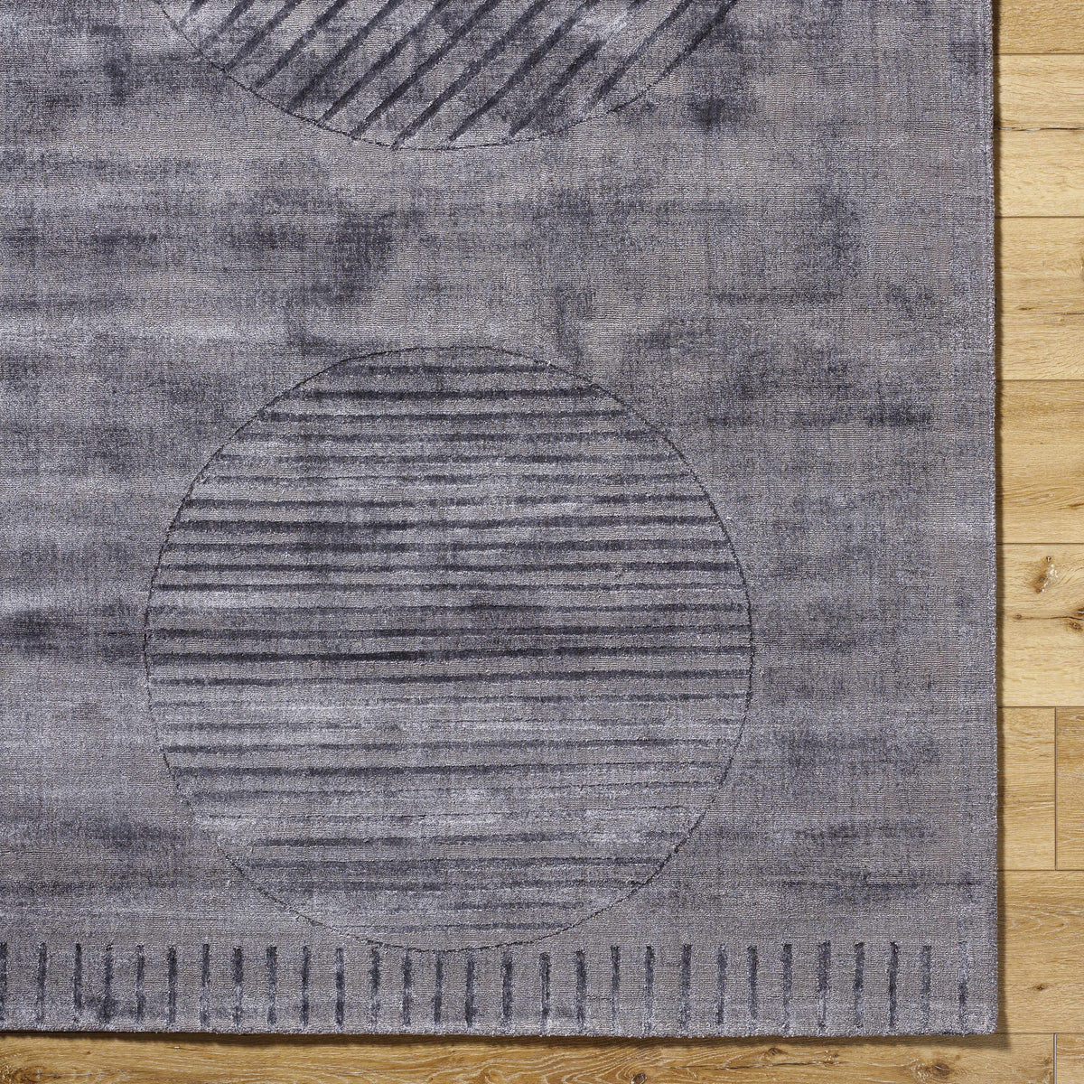 Timna Area Rug gray with circular stitched motif Boutique Rugs on Tampa Home & Garden Store